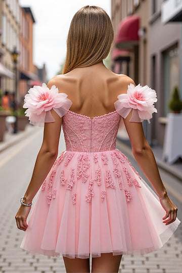 Floral Blush Short Corset Homecoming Dress with Appliques